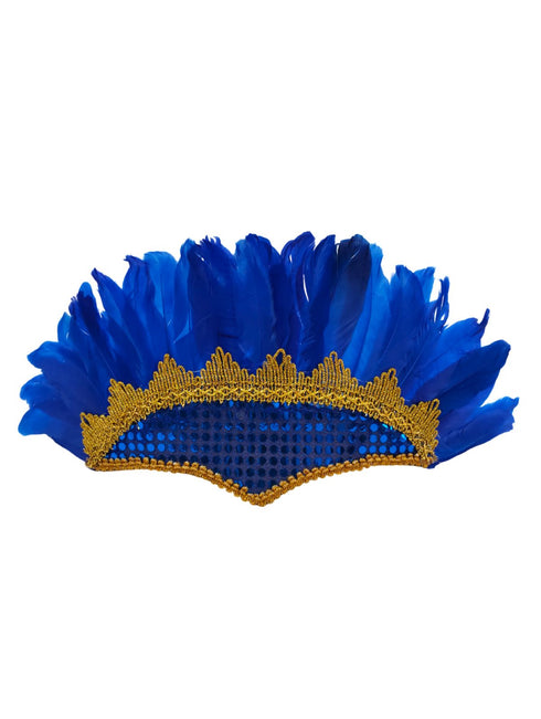 BookMyCostume Carnival Feather Headpiece –  Blue Feather and Sequin Crown, Costume Accessory for Kids and Adults, Party, Festival, Dance Accessory
